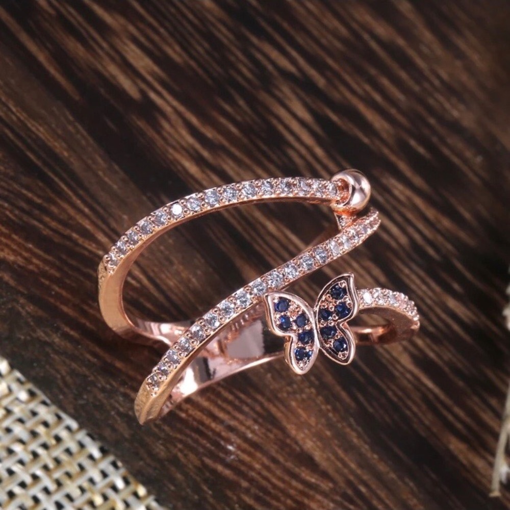 Luxury Rose Gold Micro Pave CZ Butterfly Ring - Picture 6 of 6